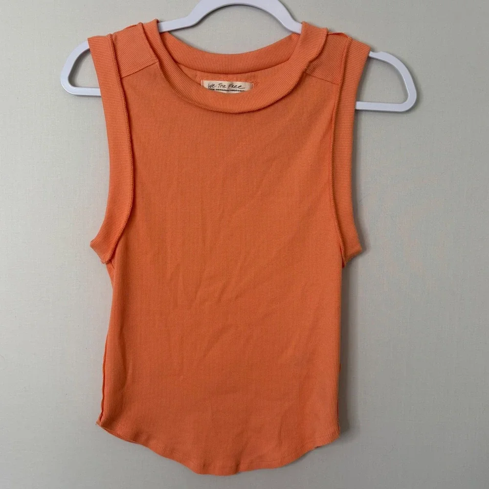 Free People We The Free Kate Tank Top Medium Wild Papaya Orange Ribbed Boho